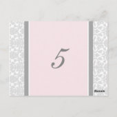 Cartes Numéro De Table mariage Rose Grey Damask (Dos)