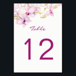 Cartes Numéro de table Tropical Purple Orchid<br><div class="desc">Ces numéros de table mariages sont conçus dans une aquarelle orchidée. L'avant et l'arrière des cartes ont le même design. Pour commander, entrez votre numéro de table et cliquez sur "Ajouter au panier" pour chaque numéro de table. Ces cartes de numéro de table de mariage d'orchidées font partie d'une collection...</div>