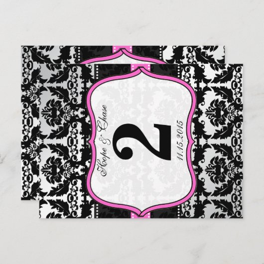 Cartes Numéro de tableau en argent rose et en Dama (Devant / Derrière)