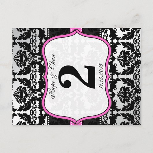 Cartes Numéro de tableau en argent rose et en Dama (Devant)