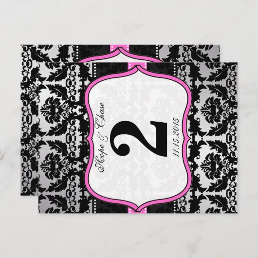Cartes Numéro de tableau en argent rose et en Dama (Devant / Derrière)