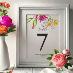 Cartes Numéro de tableau Floral Aquarelle<br><div class="desc">Ces cartes de numéro de table mariage sont dotées de fleurs d'aquarelle dans des tons multicolores de rose, d'orange et de lilas. Utilisez les champs modèle pour customiser avec vos numéros de table, vos noms et votre date de mariage. Pour voir la suite de papeterie mariage correspondante, visitez le www.zazzle.com/dotellabelle...</div>