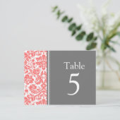 Cartes Numéro de tableau mariage Corail gris (Debout devant)