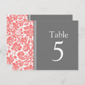 Cartes Numéro de tableau mariage Corail gris (Devant / Derrière)