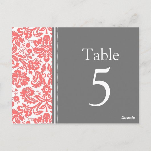 Cartes Numéro de tableau mariage Corail gris (Dos)