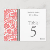 Cartes Numéro de tableau mariage Corail gris (Dos)