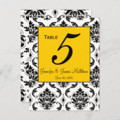 Cartes Numéro de tableau Mariage damassé jaune (Devant / Derrière)