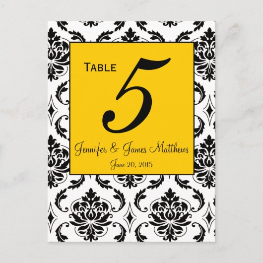 Cartes Numéro de tableau Mariage damassé jaune (Devant)