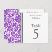 Cartes Numéro de tableau mariage Gris Violet (Devant / Derrière)