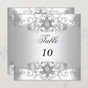 Cartes Numéro de tableau Silver White Diamond