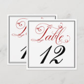 Cartes numéros de table à écriture rouge élaborée (Devant / Derrière)