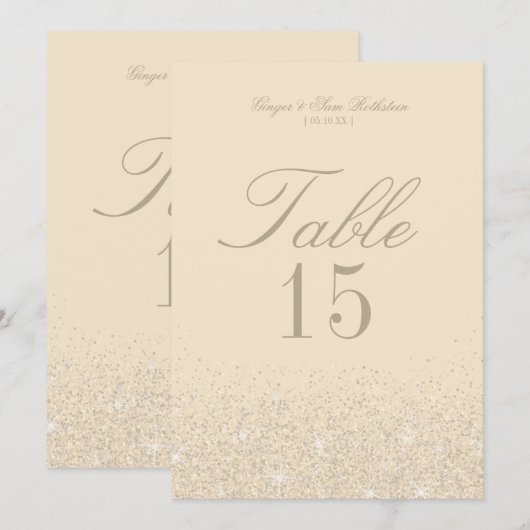 Cartes numéros de table pailletées Champagne charm (Devant / Derrière)