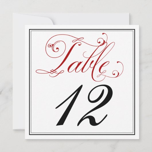 Cartes numérotées de table à écriture rouge élabor (Dos)