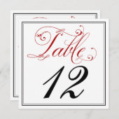 Cartes numérotées de table à écriture rouge élégan (Devant / Derrière)