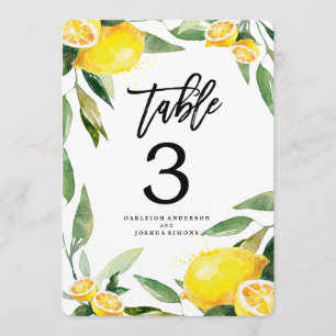 Cartes numérotées de table de mariage à l'aquarell