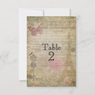 Cartes numérotées de table de mariage vintage Pari