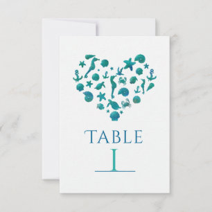 Cartes numérotées de table en aquarelle sarcelle T