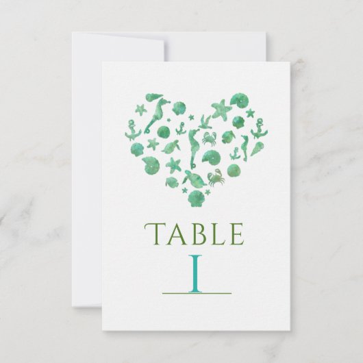 Cartes numérotées de table en aquarelle verte Chos (Devant)