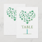 Cartes numérotées de table en aquarelle verte Chos (Devant / Derrière)