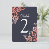 Cartes Ombre Coral et Bleu Table Numéro (Debout devant)