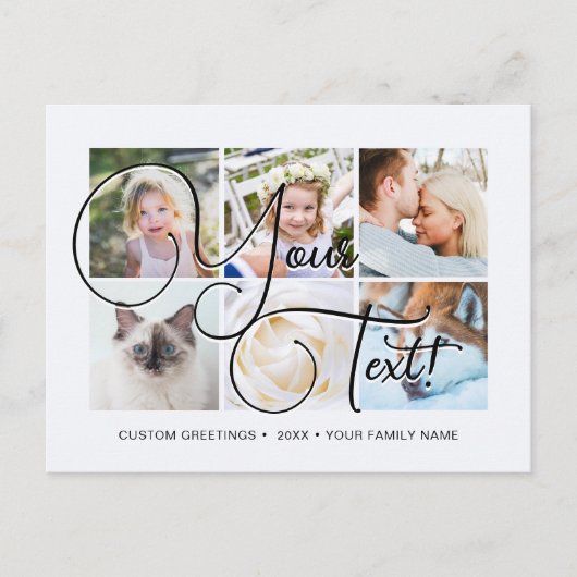 Cartes personnalisées Écriture Élégante 6 photos U (Devant)