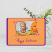 Cartes personnalisées rondes Joy Halloween avec ph (Debout devant)