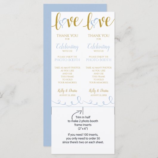Cartes Photo Booth | Love Script -Light Blue & Gol (Devant / Derrière)