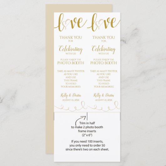 Cartes Photo Booth | Love Script - Or & Beige (Devant / Derrière)