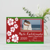 Cartes photo de Noël des hibiscus Hawaii vert roug (Debout devant)