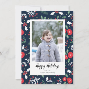 Cartes photo de Noël Floral bleu marine