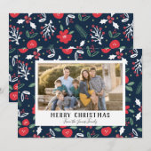 Cartes photo de Noël Floral bleu marine (Devant / Derrière)