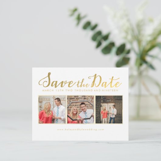 Cartes photo de typographie de script or "Save the (Debout devant)