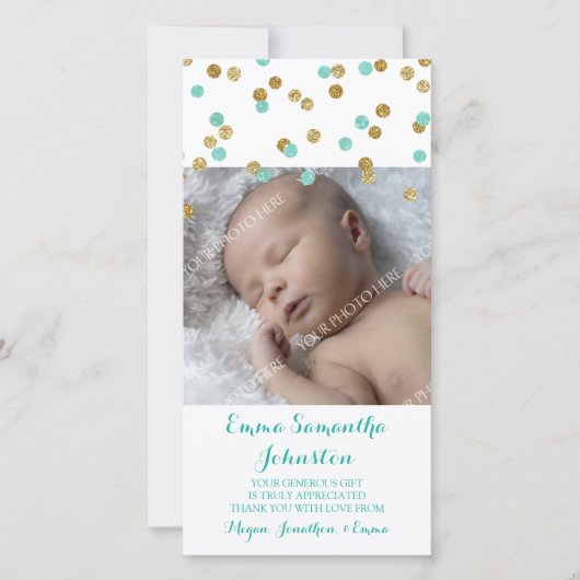 Cartes photos bleus de baby shower de Merci d'or (Devant)