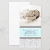 Cartes photos de baby shower de Merci de gris bleu (Devant / Derrière)