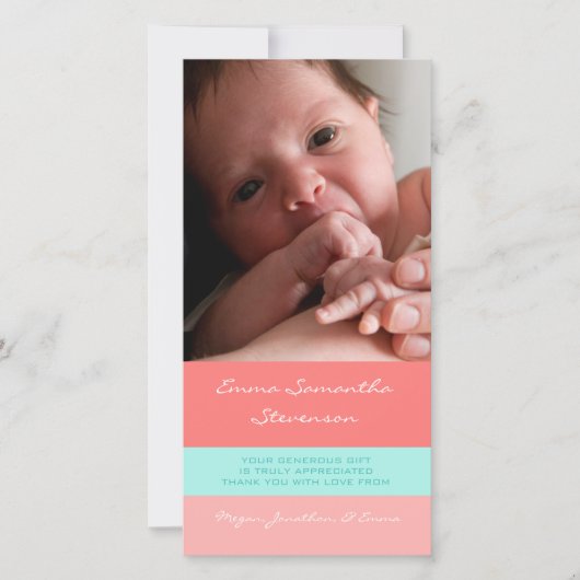 Cartes photos de corail de baby shower de Merci (Devant)