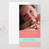 Cartes photos de corail de baby shower de Merci (Devant / Derrière)