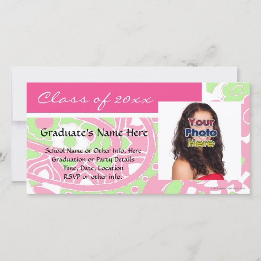 Cartes photos de graduation rose et vert joyeux (Devant)