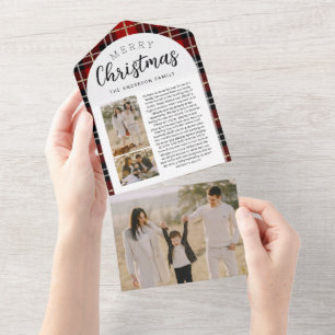 Cartes photos de Noël de famille rouge triplées