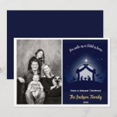 Cartes photos de Noël de la Nativité (bleu marine) (Devant / Derrière)