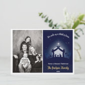 Cartes photos de Noël de la Nativité (bleu marine) (Debout devant)