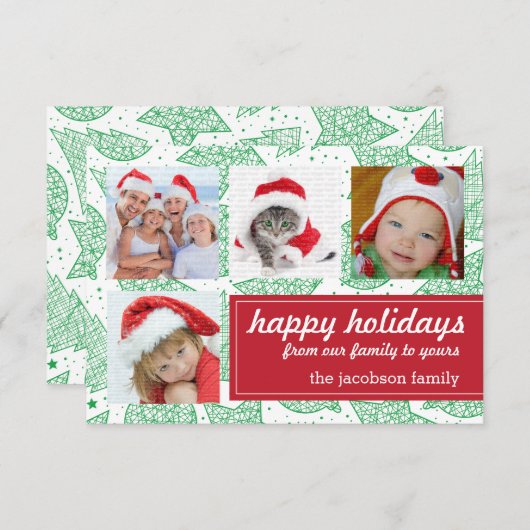 Cartes photos de Noël vert et blanc (Devant / Derrière)