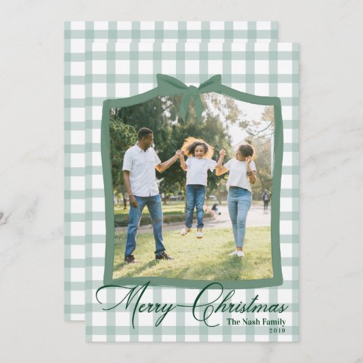 Cartes photos de Noël vert et vert avec Bow ruban (Devant / Derrière)