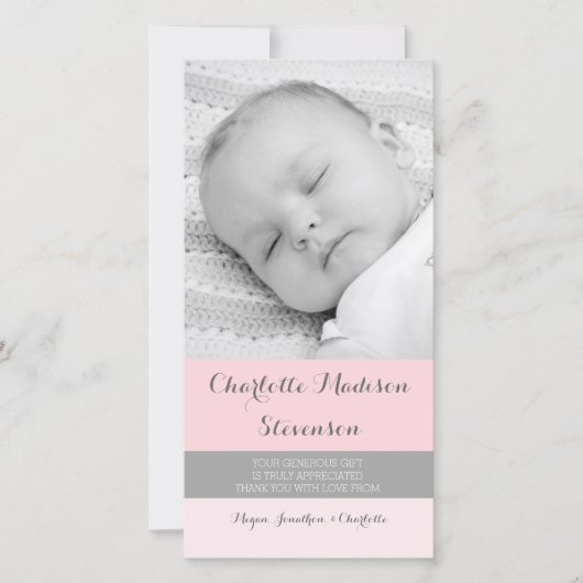 Cartes photos gris roses de baby shower de Merci (Devant)