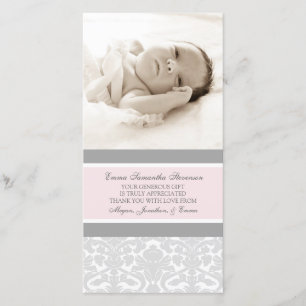 Cartes photos gris roses de baby shower de Merci