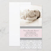 Cartes photos gris roses de baby shower de Merci (Devant / Derrière)