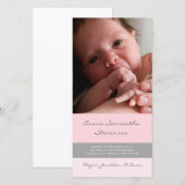 Cartes photos gris roses de baby shower de Merci (Devant / Derrière)