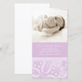 Cartes photos lilas de baby shower de Merci (Devant / Derrière)