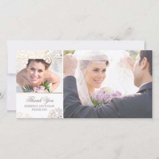 Cartes photos Mariages de fleurs blanches et d'or (Devant)