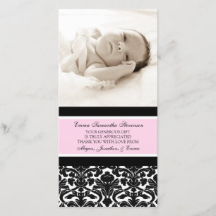 Cartes photos noirs roses de baby shower de Merci