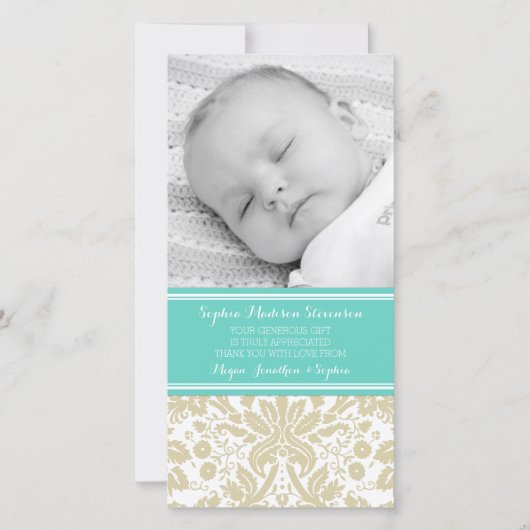 Cartes photos turquoises de baby shower de Merci (Devant)